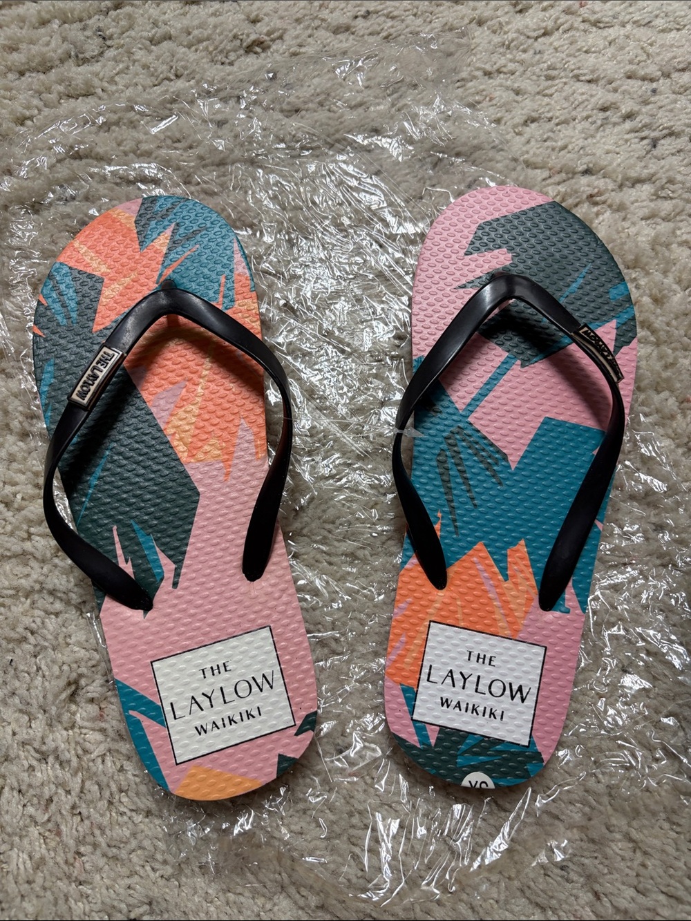 Kids' Pink & Teal Palm-Print Flip Flops